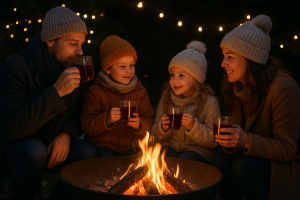familie um die feuerschale
